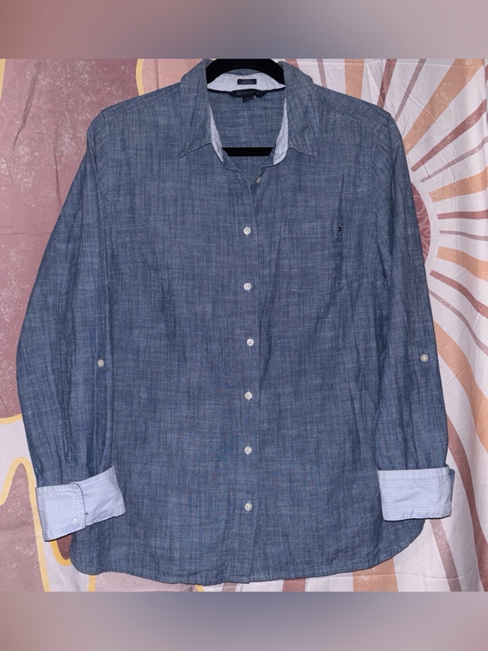 Tommy Hilfiger Women's Preppy Blue Chambray Button-Down Shirt